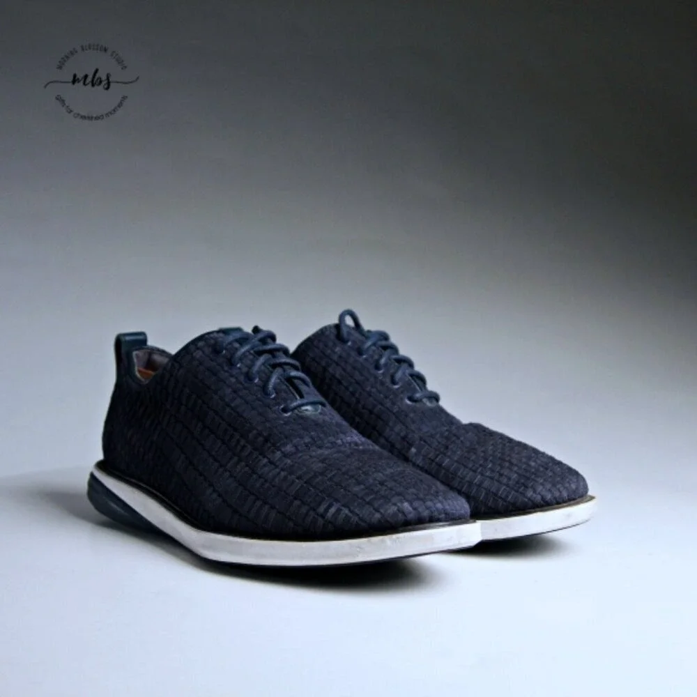 Cole Haan Grand Evolution Oxford Woven Leather Blue Shoes‎ Men 8.5
